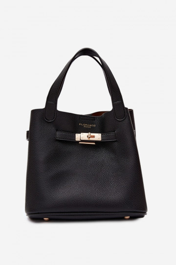 Borsa nera in ecopelle con pochette per cosmetici Crumble