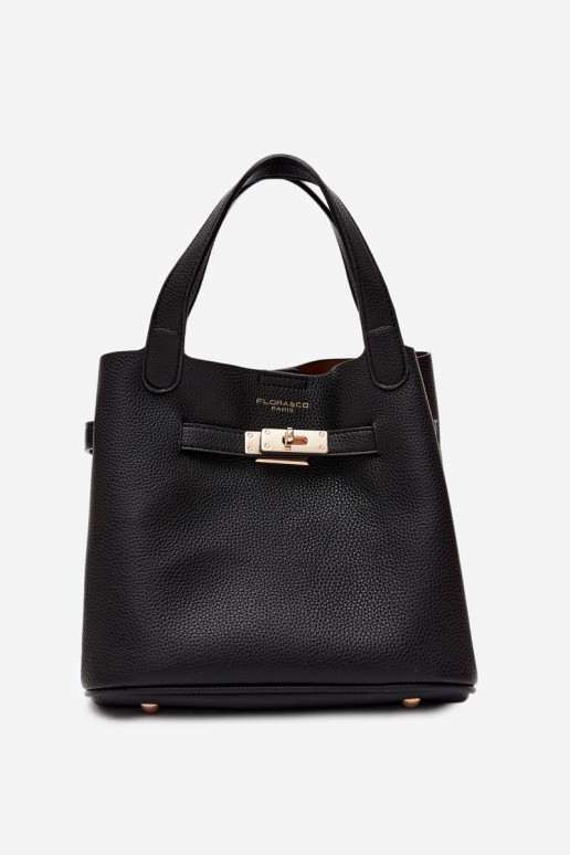 Borsa nera in ecopelle con pochette per cosmetici Crumble