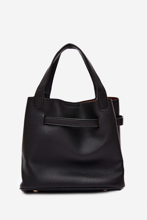 Borsa nera in ecopelle con pochette per cosmetici Crumble