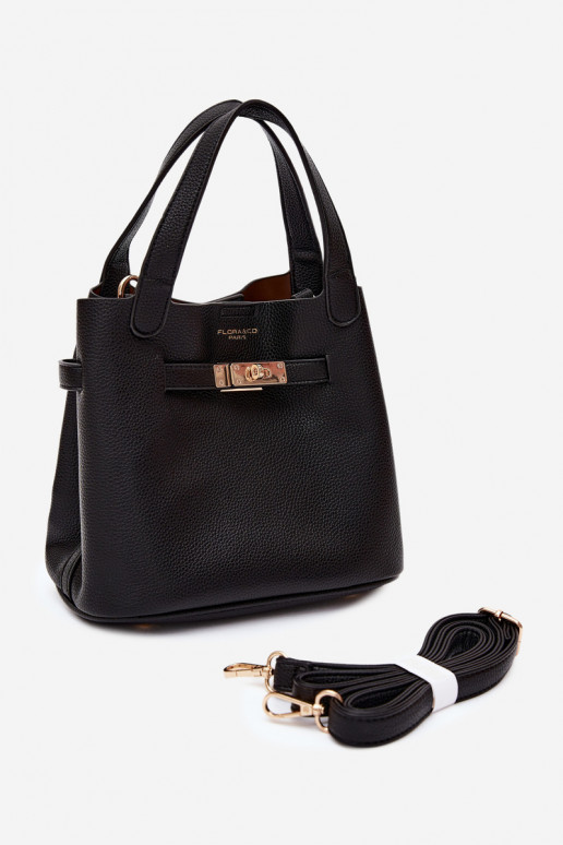 Borsa nera in ecopelle con pochette per cosmetici Crumble