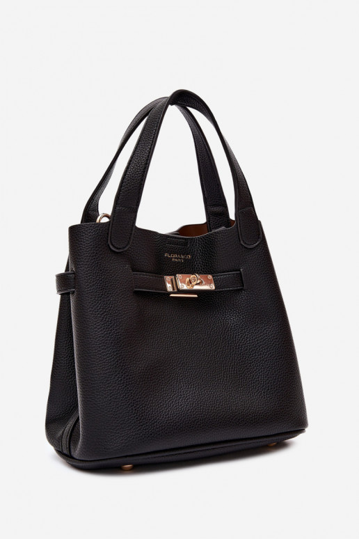 Borsa nera in ecopelle con pochette per cosmetici Crumble