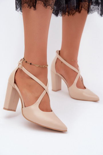 Scarpe con tacco e cinturini color sabbia Zazoo 1053 2
