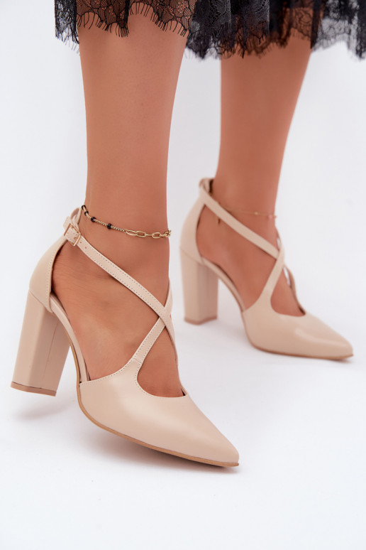 Scarpe con tacco e cinturini color sabbia Zazoo 1053