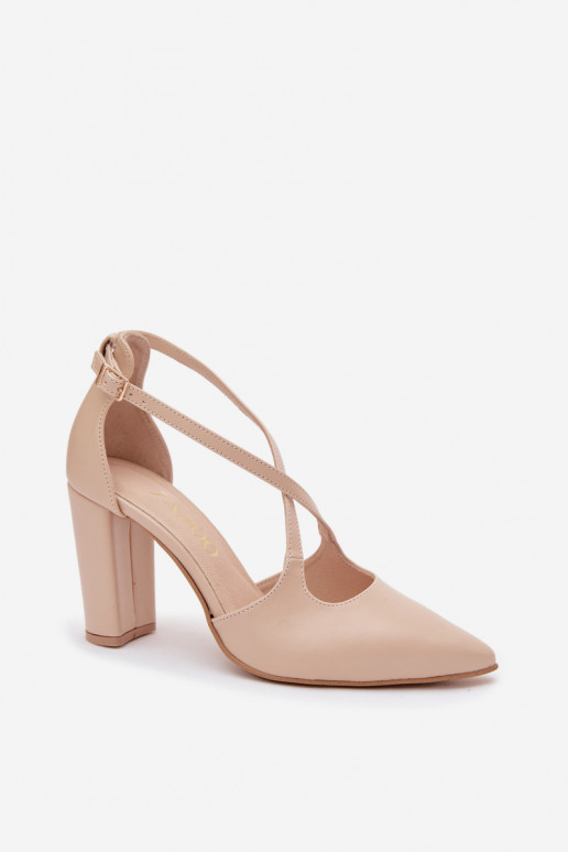 Scarpe con tacco e cinturini color sabbia Zazoo 1053