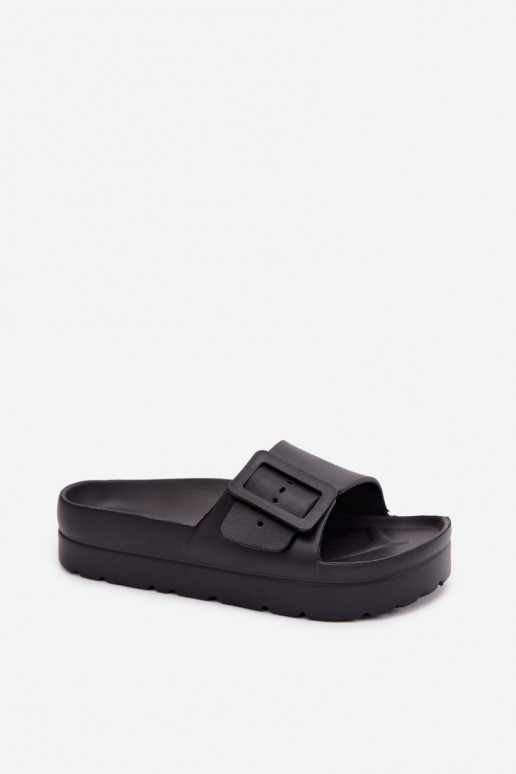 Pantofole nere da donna con piattaforma e fibbie Caramel