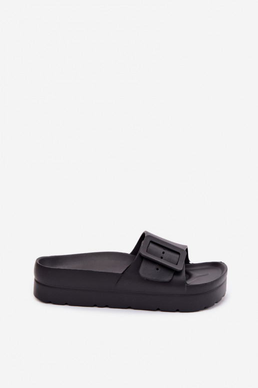 Pantofole nere da donna con piattaforma e fibbie Caramel