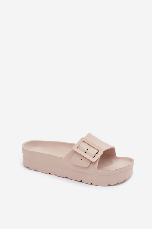 Pantofole beige da donna con piattaforma e fibbie Caramel