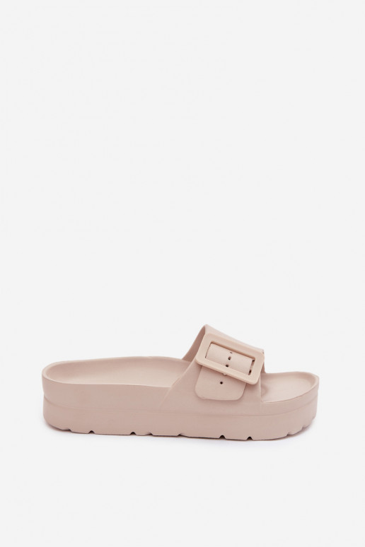 Pantofole beige da donna con piattaforma e fibbie Caramel