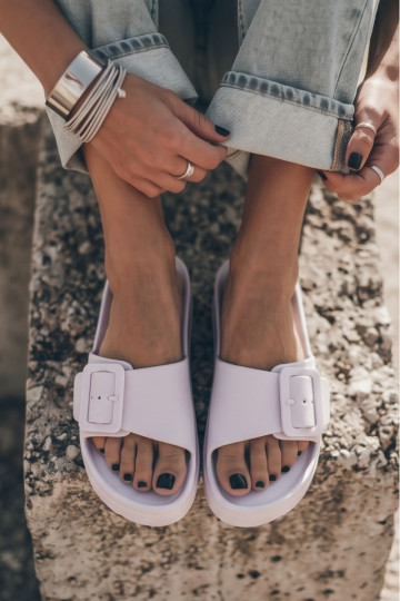 Pantofole bianche da donna con piattaforma e fibbie Caramel 2
