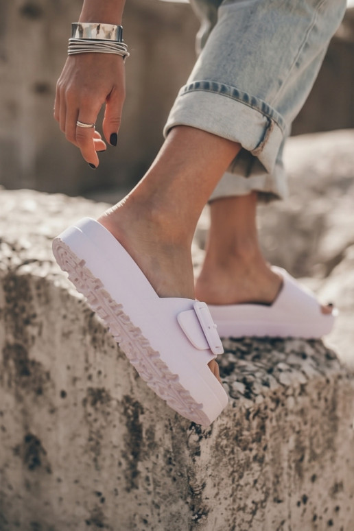 Pantofole bianche da donna con piattaforma e fibbie Caramel