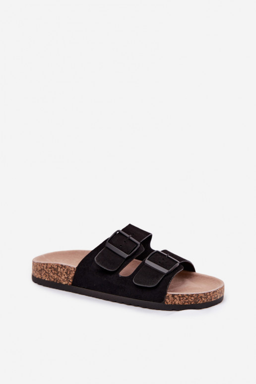 Pantofole da donna con fibbie su suola di sughero nera Brooks