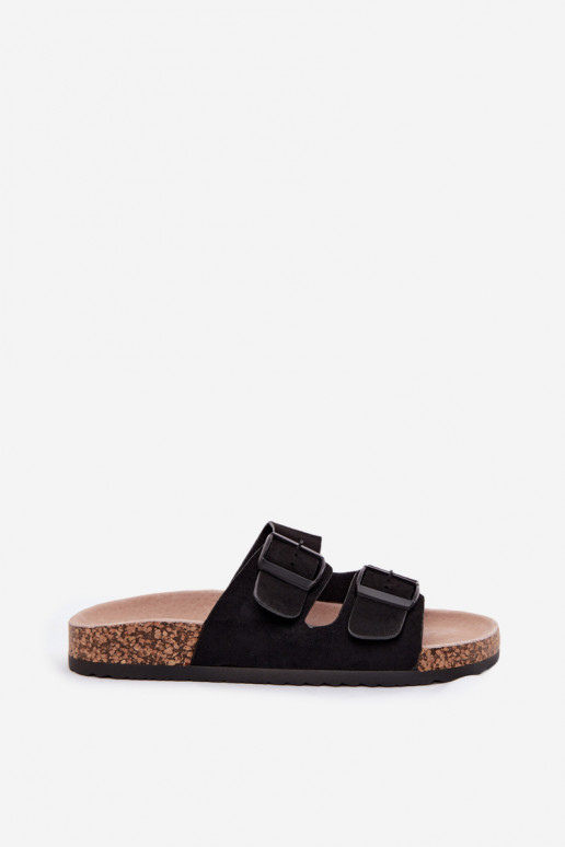Pantofole da donna con fibbie su suola di sughero nera Brooks