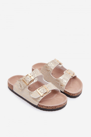 Pantofole dorate per bambini con fibbie Cinnamon