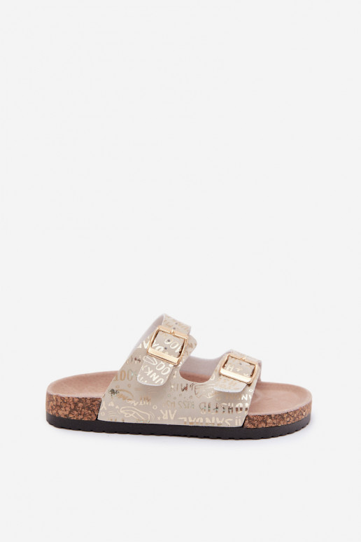 Pantofole dorate per bambini con fibbie Cinnamon