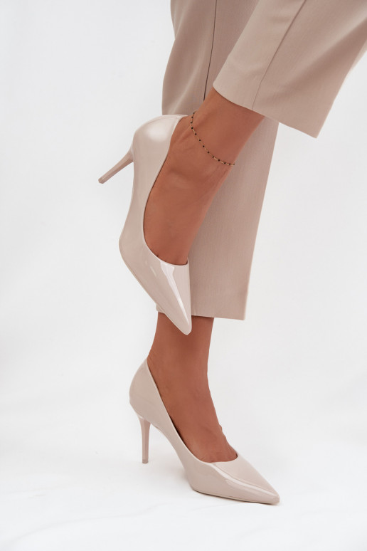 Scarpe con tacco alto in faux leather avorio con effetto lucido Jadira