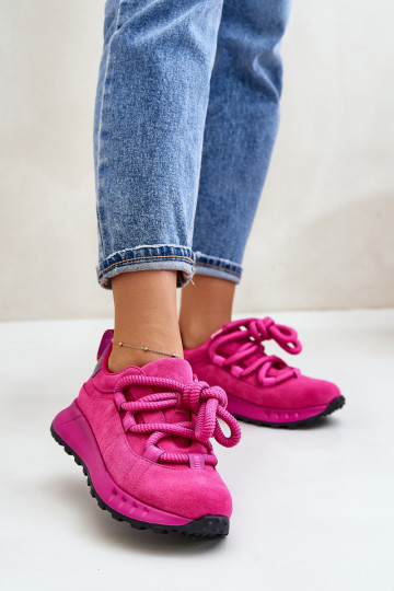 Sneakers in ecopelle scamosciata rosa con lacci robusti Artiker 54C1461 2