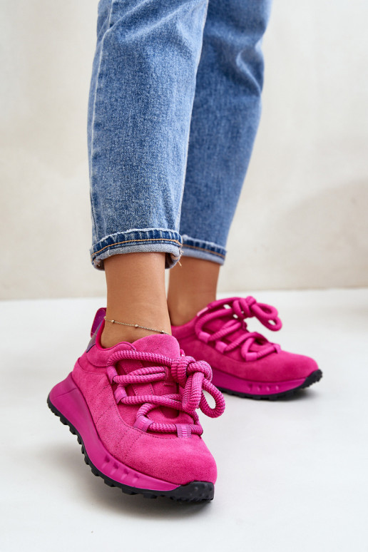 Sneakers in ecopelle scamosciata rosa con lacci robusti Artiker 54C1461