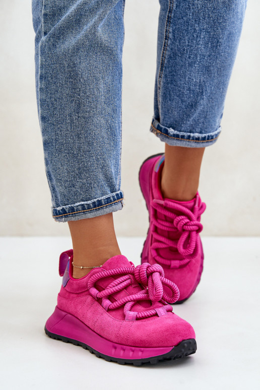 Sneakers in ecopelle scamosciata rosa con lacci robusti Artiker 54C1461