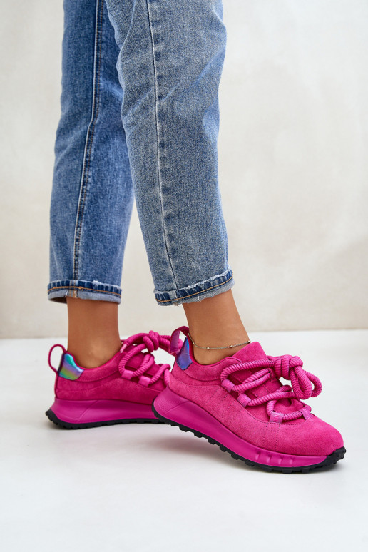 Sneakers in ecopelle scamosciata rosa con lacci robusti Artiker 54C1461