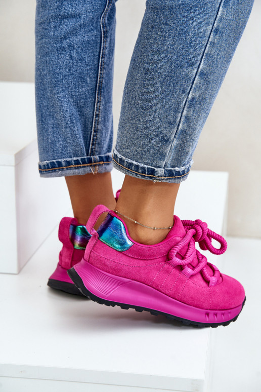 Sneakers in ecopelle scamosciata rosa con lacci robusti Artiker 54C1461