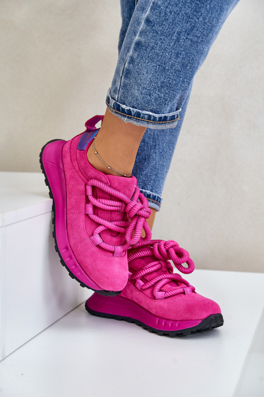 Sneakers in ecopelle scamosciata rosa con lacci robusti Artiker 54C1461