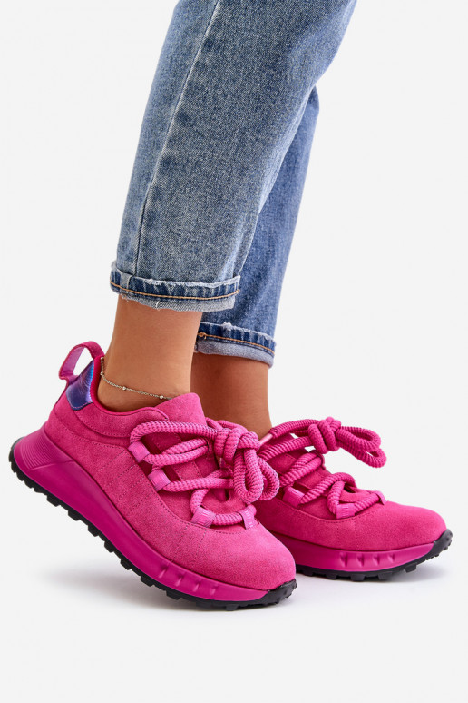 Sneakers in ecopelle scamosciata rosa con lacci robusti Artiker 54C1461