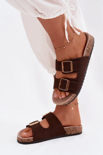 Pantofole da donna con fibbie su suola di sughero color cioccolato Collins 2