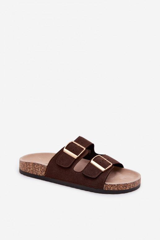 Pantofole da donna con fibbie su suola di sughero color cioccolato Collins