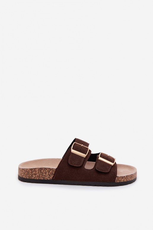 Pantofole da donna con fibbie su suola di sughero color cioccolato Collins