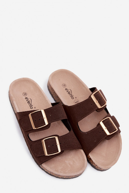 Pantofole da donna con fibbie su suola di sughero color cioccolato Collins