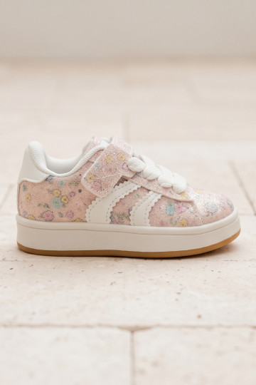 Scarpe sportive lucide con fiori in rosa Tessina