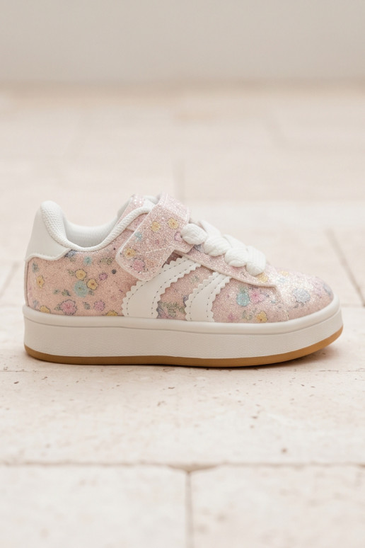 Scarpe sportive lucide con fiori in rosa Tessina