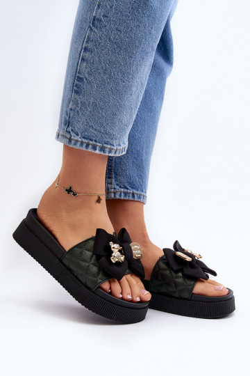 Pantofole nere da donna con fiocchi e orsetti Katterina 2