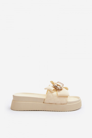 Pantofole beige da donna con fiocchi e orsetti Katterina 2