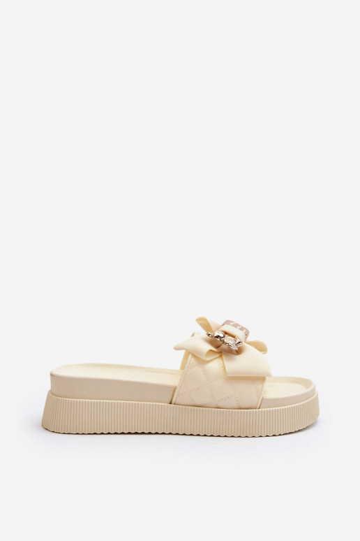 Pantofole beige da donna con fiocchi e orsetti Katterina