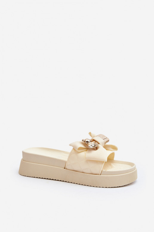 Pantofole beige da donna con fiocchi e orsetti Katterina