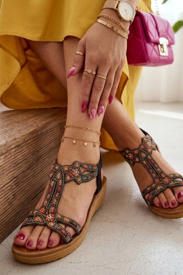 Sandali neri da donna decorati con pietre colorate Orion