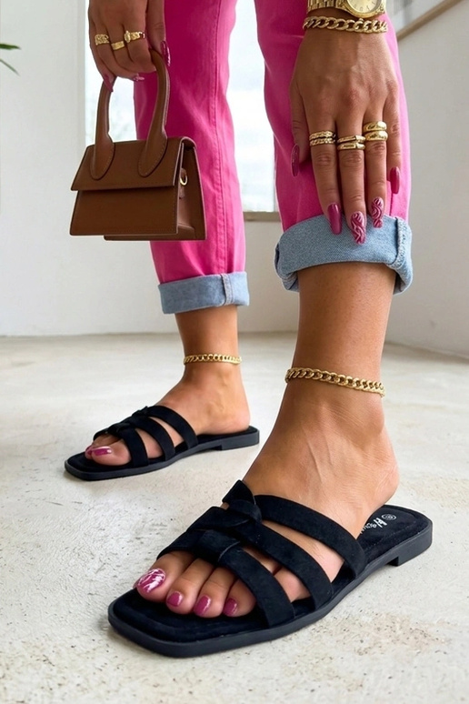 Zoccoli neri da donna con cinturini in suede sintetico Cordelia