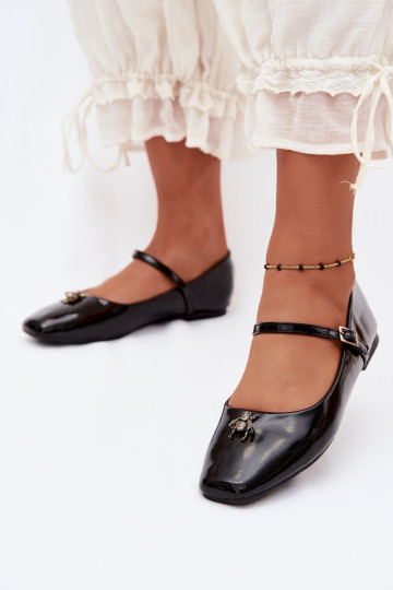 Ballerine nere in vernice con cinturini e fibbia in ecopelle Pinea 2