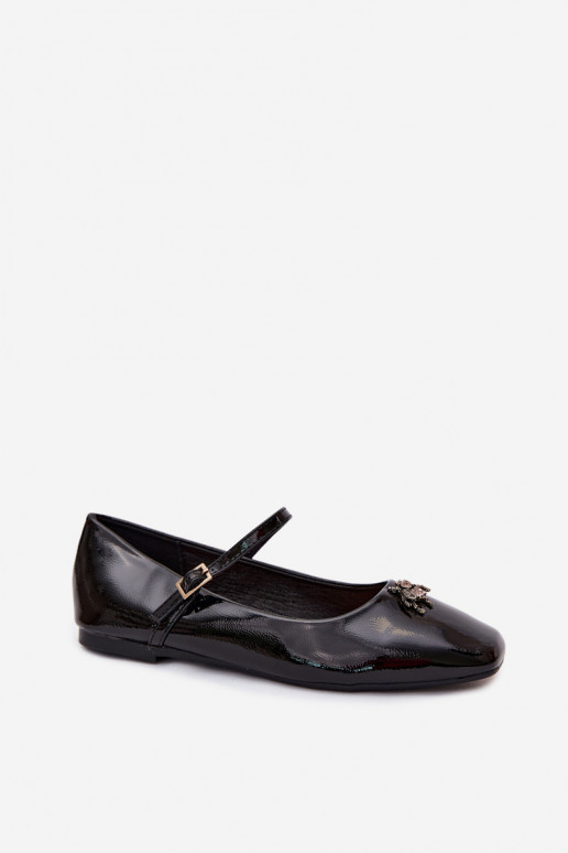 Ballerine nere in vernice con cinturini e fibbia in ecopelle Pinea