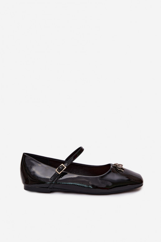 Ballerine nere in vernice con cinturini e fibbia in ecopelle Pinea