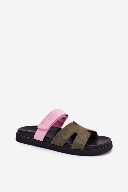 Infradito da donna con chiusura adesiva Vinceza 17401 verde-rosa