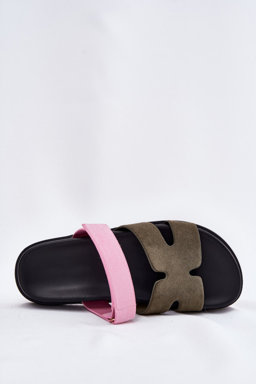 Infradito da donna con chiusura adesiva Vinceza 17401 verde-rosa