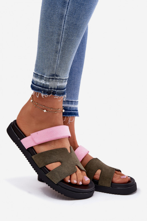 Infradito da donna con chiusura adesiva Vinceza 17401 verde-rosa