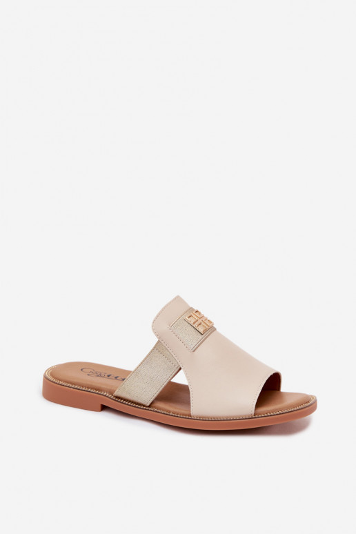 Ciabatte da donna color sabbia con dettagli dorati Pearlie