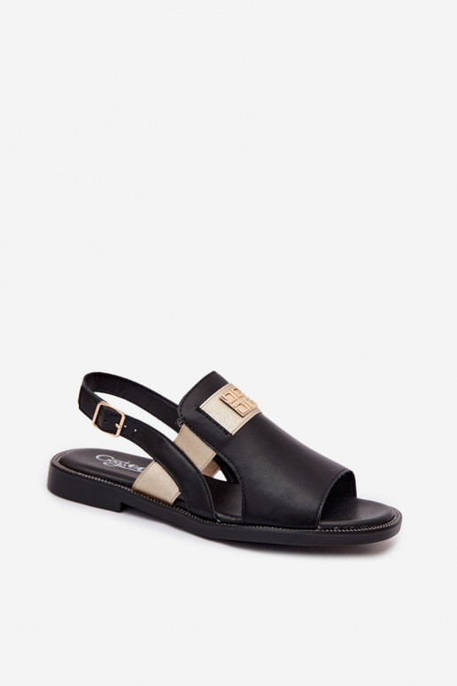 Sandali da donna neri con dettagli dorati Birdie