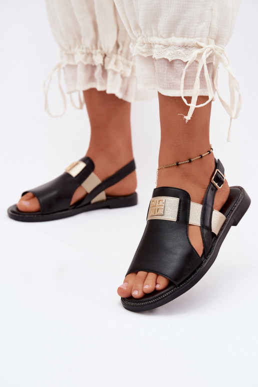 Sandali da donna neri con dettagli dorati Birdie
