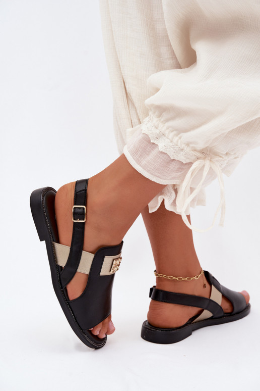 Sandali da donna neri con dettagli dorati Birdie