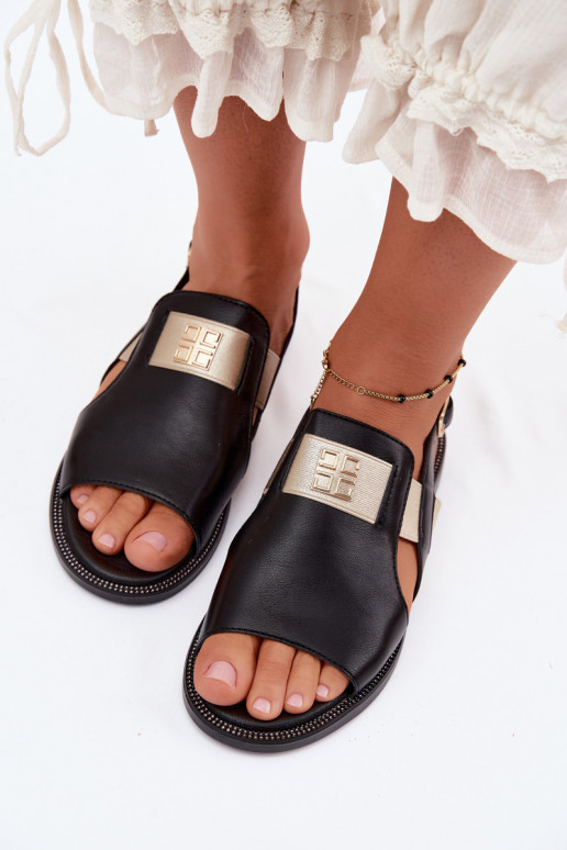 Sandali da donna neri con dettagli dorati Birdie