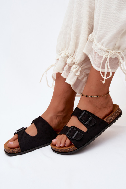 Ciabatte da donna nere con fibbie Brigid